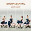 A collage of four images showing a woman in different relaxing positions on a pink chair, with text overlay. Produktbild-Vorschau