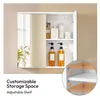 A bathroom cabinet with a mirror and shelves, showcasing storage space and adjustable shelves. Produktbild-Vorschau