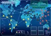 A world map board game with cities connected by lines, representing a pandemic simulation. Voir les images du produit