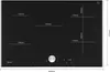 A top-down view of a black induction cooktop with dimensions indicated. Voir les images du produit