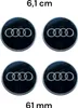 Four Audi wheel center caps are displayed on a white background, with dimensions indicated above and below. Anteprima dell’immagine prodotto