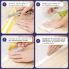 Four-panel image showing the steps to install a self-adhesive strip. Produktbild-Vorschau