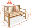 A wooden garden bench with dimensions and weight capacity indicated by text and graphics. Produktbild-Vorschau
