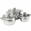 Three stainless steel pots with glass lids are arranged on a white background. Produktbild-Vorschau