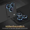 A close-up marketing image showing camera lens protectors for a smartphone, with text highlighting a feature. Produktbild-Vorschau
