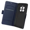 An open blue wallet-style phone case with a black phone insert, showing the interior card slots and the phone's camera cutout. Produktbild-Vorschau