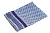A folded blue checkered kitchen towel with red and blue stripes on one end, isolated on a white background. Anteprima dell’immagine prodotto