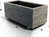 A rectangular wooden planter box on a white and gray background with dimensions indicated by lines and numbers. Produktbild-Vorschau