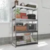 A metal shelving unit filled with various items in what appears to be a garage or storage area. Anteprima dell’immagine prodotto