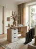 Schreibtisch aus Eiche Massivholz mit Schublade in modernem Home Office mit Teppich und stimmungsvoller Beleuchtung 53x120x76 cm_#sku_SAFWL1.795# Produktbild-Vorschau