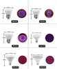 A collage of different sizes of LED grow lights, each with dimensions and a close-up of the LED pattern. Produktbild-Vorschau