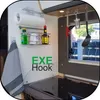 A close-up of a kitchen area with hooks, a paper towel dispenser, and kitchen utensils, along with text overlays indicating 'EXE Hook'. Produktbild-Vorschau