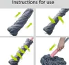 A collage of four images showing instructions for using a mop. Voir les images du produit