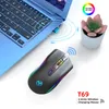 A wireless mouse and a laptop are shown on a white surface, with a small plant in the background. Produktbild-Vorschau