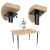 A table with a vase of flowers and close-up views of table legs being attached to a tabletop. Produktbild-Vorschau