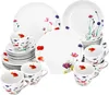 A collection of white porcelain dinnerware with a floral pattern, including plates, cups, and saucers. Produktbild-Vorschau