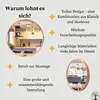 Marketing image with text and product images highlighting features of a round wooden mirror. Náhľad obrázku produktu