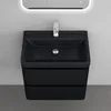 A modern black wall-mounted bathroom vanity with a sink and faucet. Anteprima dell’immagine prodotto