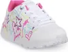 A white sneaker with colorful star and heart graphics. Voir les images du produit