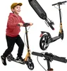 A collage of images showing a child riding a scooter, a close-up of the scooter's deck, and a detailed view of the scooter's handlebars and rear wheel. Voir les images du produit