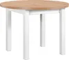 A round dining table with a light wood top and white legs, isolated on a white background. Produktbild-Vorschau