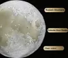 A close-up of a 3D printed moon lamp with labels pointing out its features. Produktbild-Vorschau