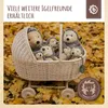 Plush hedgehogs in a wicker bassinet surrounded by autumn leaves. Anteprima dell’immagine prodotto