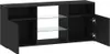 A black TV cabinet with glass shelves and open doors, shown against a white background. Anteprima dell’immagine prodotto