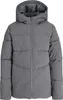 A gray puffer jacket with a hood, shown from the front. Produktbild-Vorschau