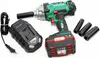 A cordless impact wrench, battery, charger, and sockets are arranged on a white background. Produktbild-Vorschau