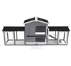 A grey wooden rabbit hutch with a black roof and white trim, shown against a white background. Voir les images du produit