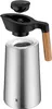 A disassembled insulated carafe with its lid and pouring spout assembly separated from the main body. Voir les images du produit