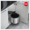 A stainless steel trash can with a black lid is installed inside a kitchen cabinet. Náhled obrázku produktu