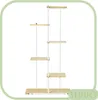 A modern, multi-tiered shelf unit with a white frame and light wood shelves, presented against a white background. Anteprima dell’immagine prodotto