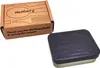 A cardboard box and a metal container for cutlery are shown against a white background. Voir les images du produit