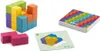 A collection of colorful wooden blocks and puzzle cards for a logic game. Podgląd zdjęcia produktu