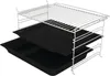 A multi-level oven rack system with two black baking trays. Produktbild-Vorschau
