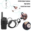 A collage of images showcasing a walkie-talkie and its accessories, with text highlighting features. Produktbild-Vorschau