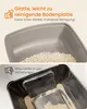 A split image showing two different cat litter boxes, one with a smooth interior and the other with a textured interior, both containing cat litter. Produktbild-Vorschau