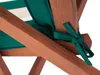 A close-up view of a green cushion tied to a wooden chair with green ties. Produktbild-Vorschau
