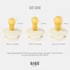 A size guide for BIBS pacifiers, showing three different sizes with measurements and age recommendations. Produktbild-Vorschau
