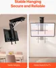 A split image showing a motorized TV ceiling mount in two different configurations: folded and extended with a TV attached. Podgląd zdjęcia produktu