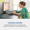 A young girl is using a computer monitor and keyboard for online learning. Voir les images du produit