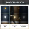 Diagram showing the motion sensor light's functionality in different lighting conditions and time delays. Produktbild-Vorschau