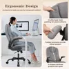 A woman is sitting at a desk using an ergonomic office chair, with close-up shots of the chair's features. Voir les images du produit