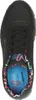 Top-down view of a black sneaker with colorful accents. Voir les images du produit