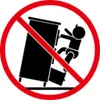 A warning symbol showing a baby climbing on a furniture item, with a red circle and slash indicating prohibition. Podgląd zdjęcia produktu