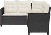 A black L-shaped outdoor sofa with cream cushions. Produktbild-Vorschau