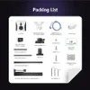 A packing list for a product, showing all the included components with labels. Produktbild-Vorschau
