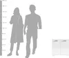 Silhouettes of two people standing next to a height scale, with a small cabinet in the lower right corner. Produktbild-Vorschau